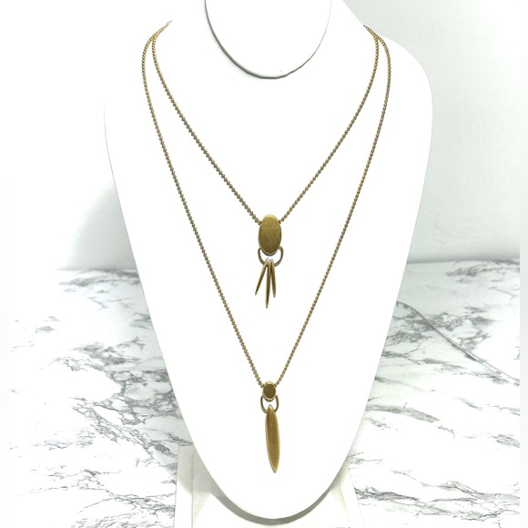 Madewell Layer Necklace 2 Strand with Pendants Brushed Gold - Picture 3 of 7